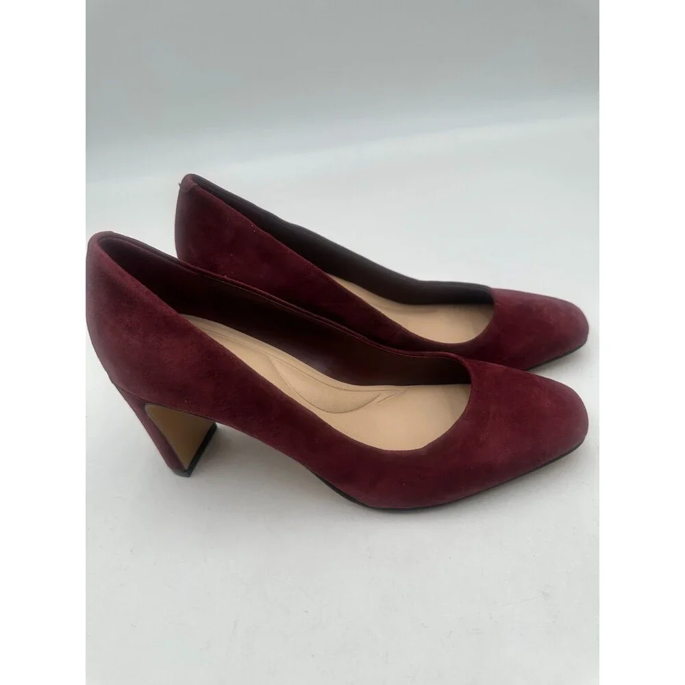 Dune London Burgundy Suede Leather Arriving Block Heel Pumps Heels Size 38.5/8.5